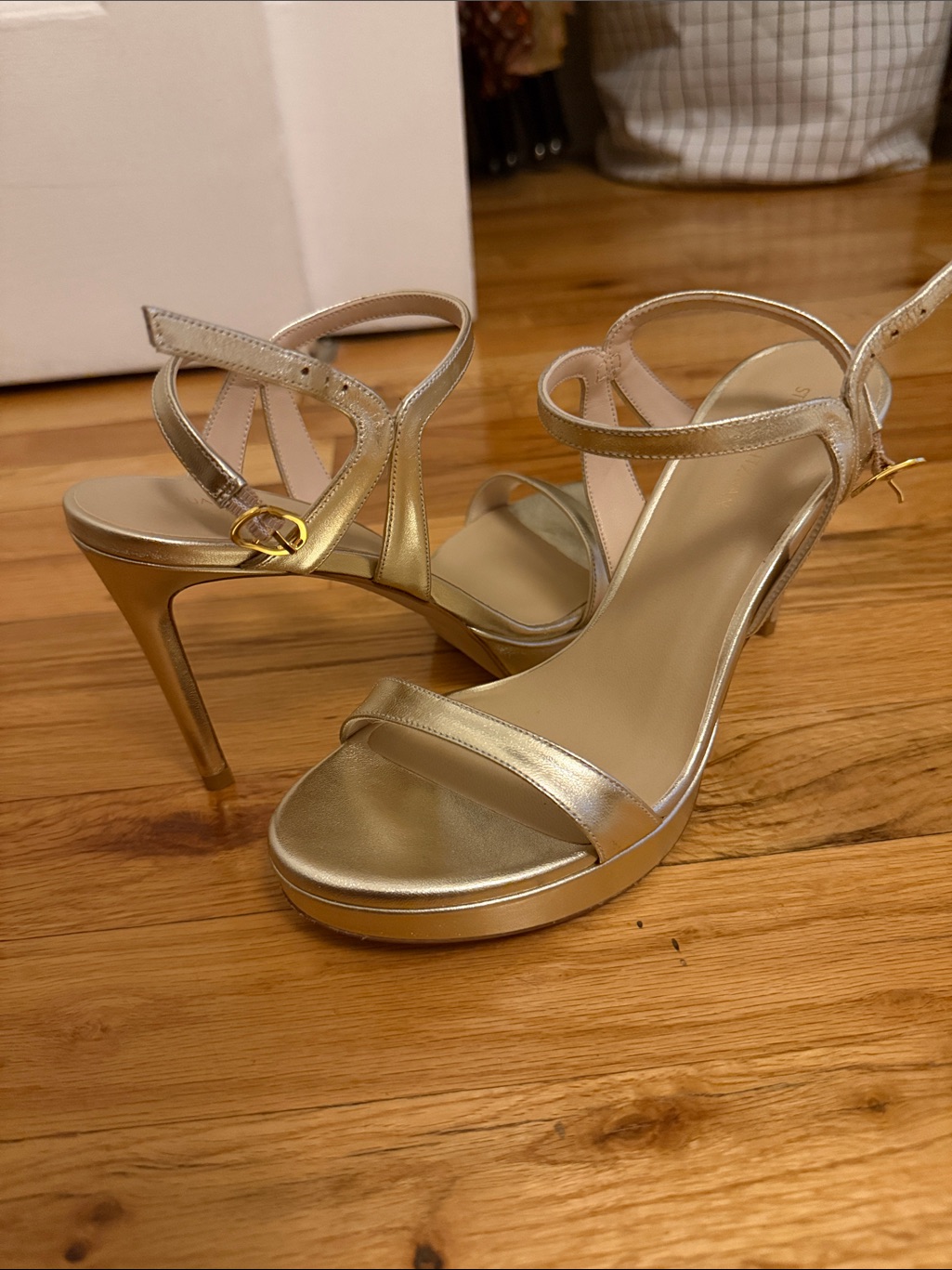 Stuart Weitzman Metallic Gold Strappy High Heel Platform Sandals 36 Brand New
